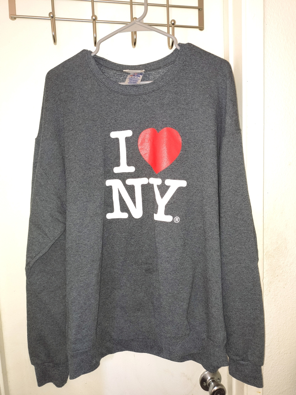Jerzees Charcoal Crewneck Sweatshirt with Red Heart I ♥ NY Graphic